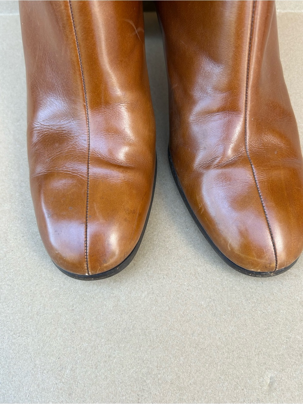 Vintage Ferragamo Leather Heeled Boots 10M Mid Calf Zip Up Classic Gold Upcycled - Picture 12 of 14